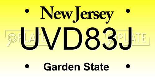 UVD83J New Jersey License Plate