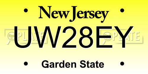 UW28EY New Jersey License Plate