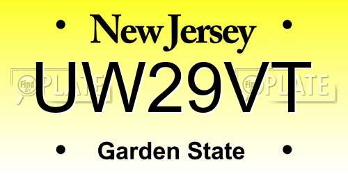 UW29VT New Jersey License Plate