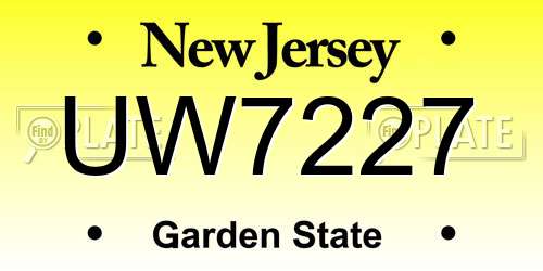 UW7227 New Jersey License Plate