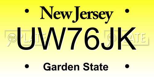 UW76JK New Jersey License Plate
