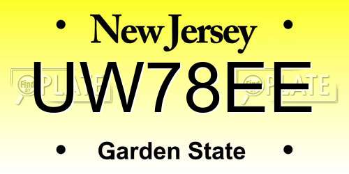 UW78EE New Jersey License Plate