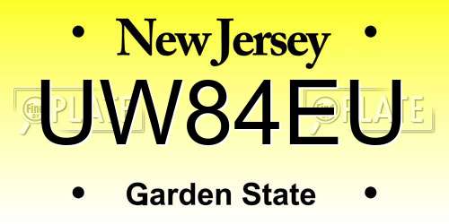 UW84EU New Jersey License Plate
