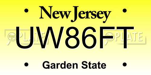 UW86FT New Jersey License Plate