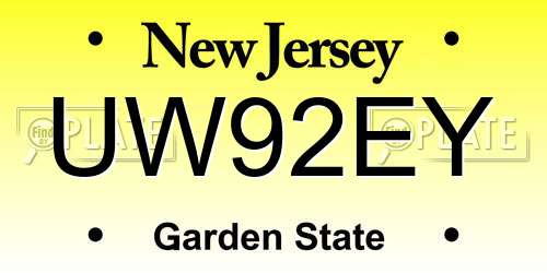 UW92EY New Jersey License Plate