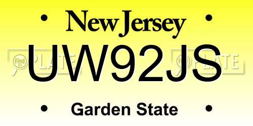 UW92JS New Jersey License Plate