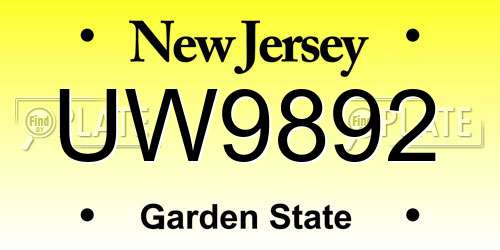UW9892 New Jersey License Plate