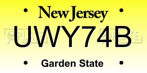 UWY74B New Jersey License Plate