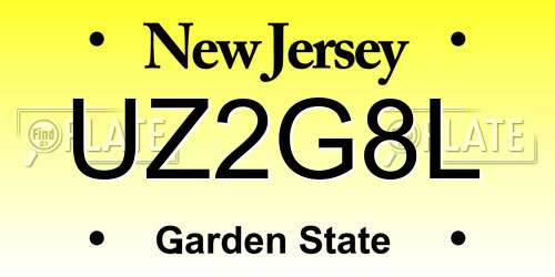 UZ2G8L New Jersey License Plate