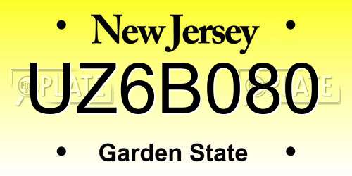 UZ6B080 New Jersey License Plate