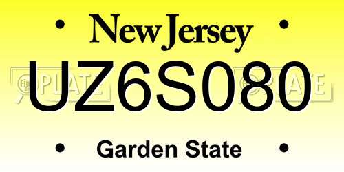 UZ6S080 New Jersey License Plate