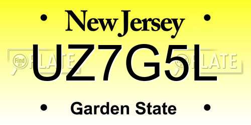 UZ7G5L New Jersey License Plate
