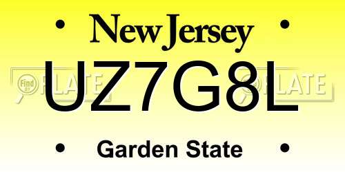 UZ7G8L New Jersey License Plate