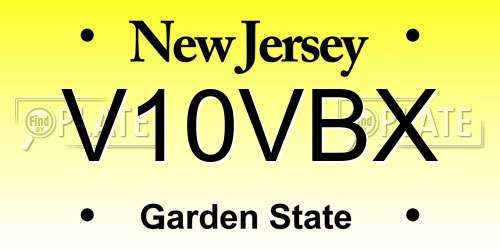 V10VBX New Jersey License Plate