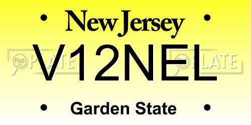 V12NEL New Jersey License Plate