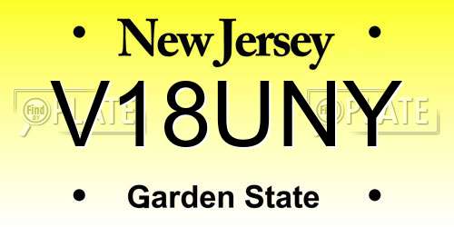 V18UNY New Jersey License Plate