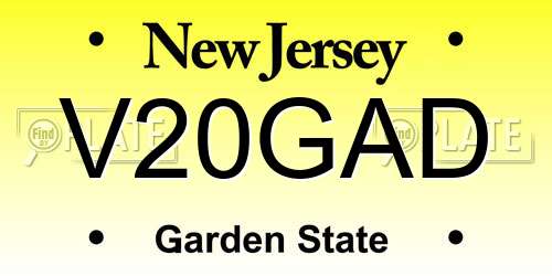 V20GAD New Jersey License Plate