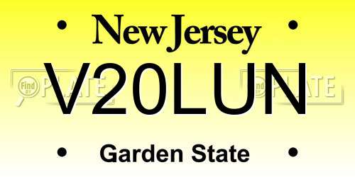 V20LUN New Jersey License Plate