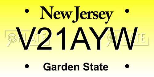 V21AYW New Jersey License Plate