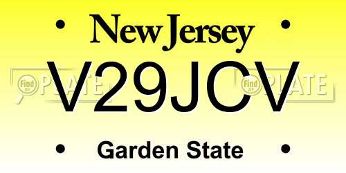 V29JCV New Jersey License Plate