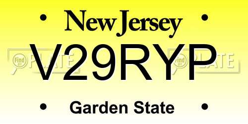 V29RYP New Jersey License Plate