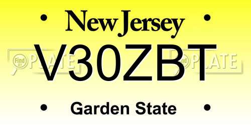 V30ZBT New Jersey License Plate