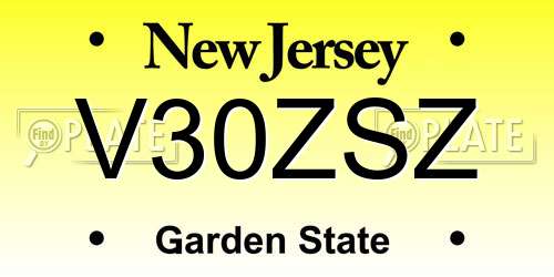 V30ZSZ New Jersey License Plate