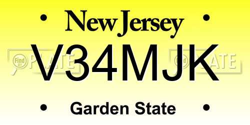 V34MJK New Jersey License Plate