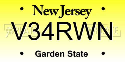 V34RWN New Jersey License Plate