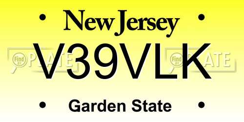 V39VLK New Jersey License Plate