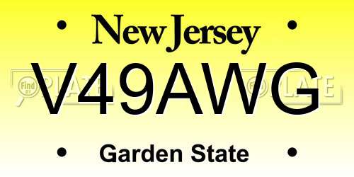 V49AWG New Jersey License Plate