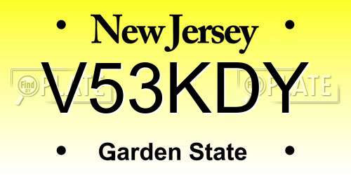 V53KDY New Jersey License Plate