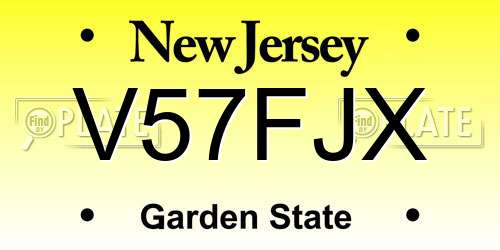 V57FJX New Jersey License Plate