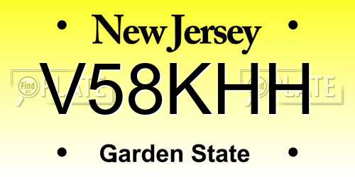 V58KHH New Jersey License Plate