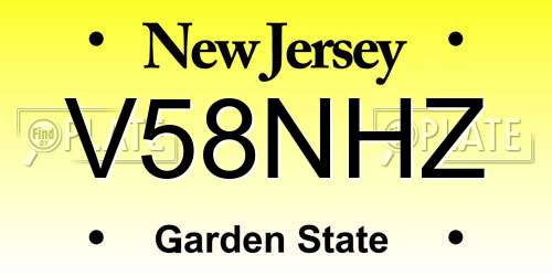 V58NHZ New Jersey License Plate