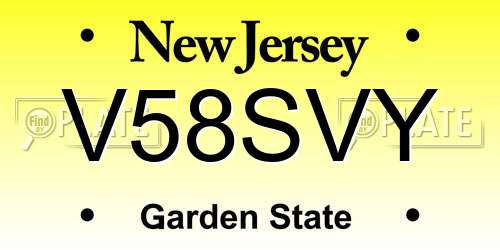 V58SVY New Jersey License Plate