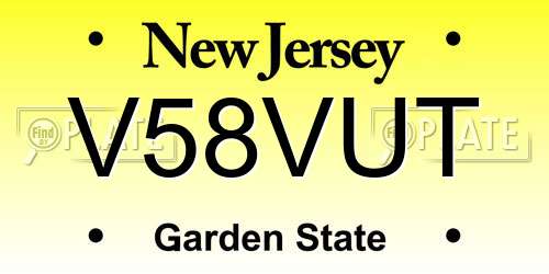 V58VUT New Jersey License Plate