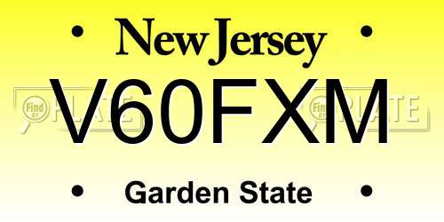 V60FXM New Jersey License Plate
