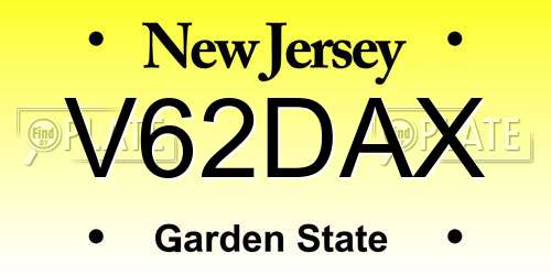 V62DAX New Jersey License Plate