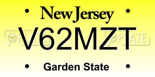 V62MZT New Jersey License Plate