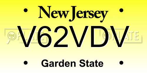 V62VDV New Jersey License Plate