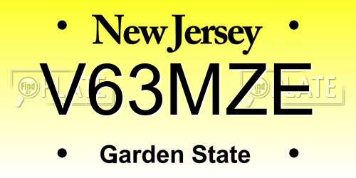 V63MZE New Jersey License Plate