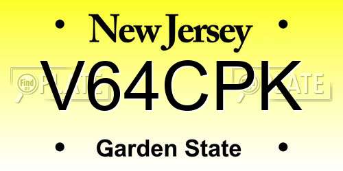 V64CPK New Jersey License Plate