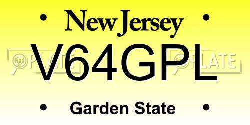 V64GPL New Jersey License Plate