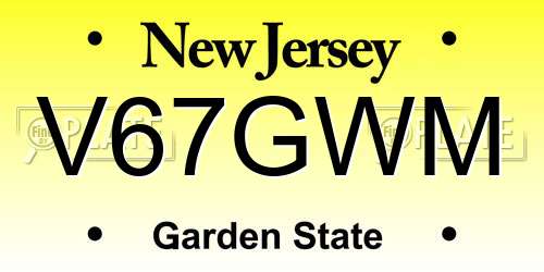 V67GWM New Jersey License Plate
