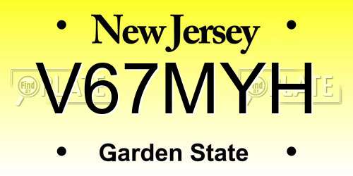 V67MYH New Jersey License Plate