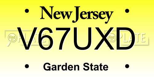 V67UXD New Jersey License Plate