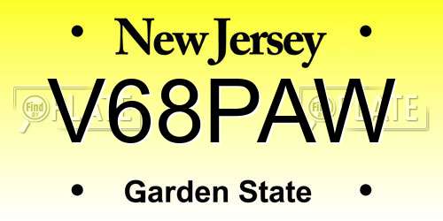 V68PAW New Jersey License Plate