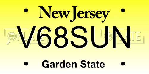 V68SUN New Jersey License Plate