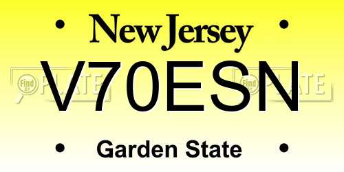 V70ESN New Jersey License Plate